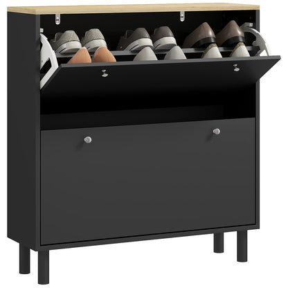 2 Drawers Shoe Storage Cabinet with Adjustable Shelves for 16 Pairs of Shoes, Black Shoe Storage Cabinets & Racks   at Gallery Canada