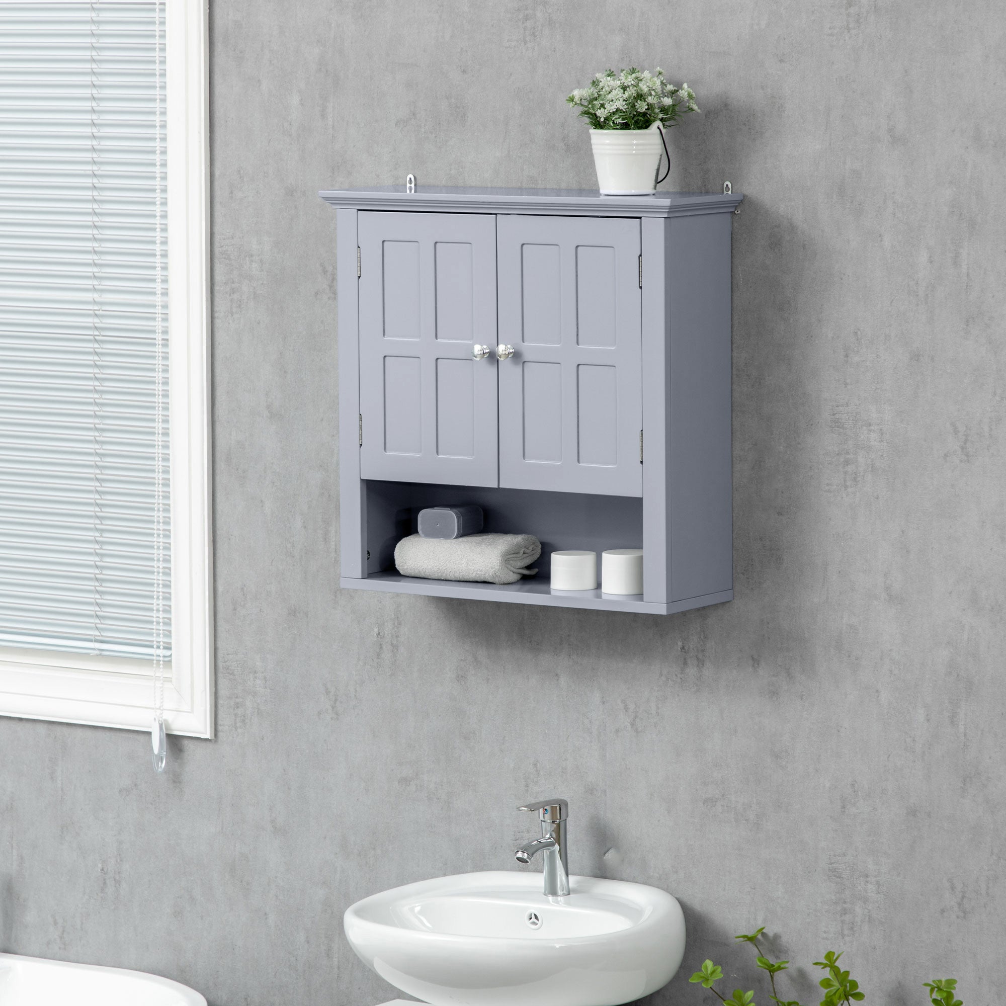 Bathroom Wall Cabinet, Medicine Cabinet, Over Toilet Storage Cabinet with Adjustable Shelf and 2 Doors for Hallway, Living Room, Gray Wall Mounted Cabinets at Gallery Canada
