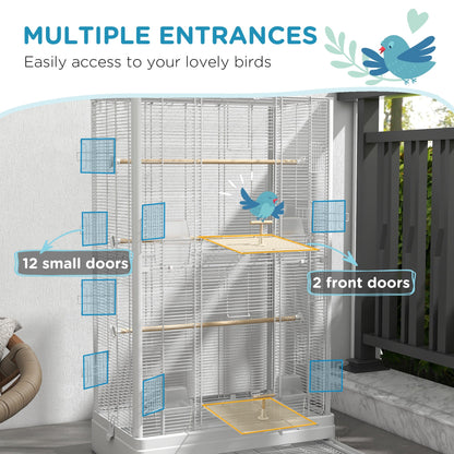 39" Bird Cage for Budgie Finches Canaries Love Birds with Wooden Stands, Slide-Out Tray, Handles, Food Containers, White Bird Cages   at Gallery Canada