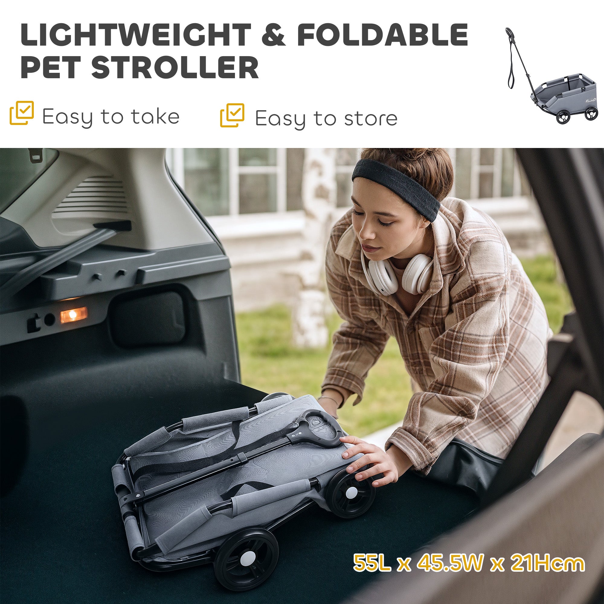 4 Wheels Folding Lightweight Pet Stroller with Universal Handle Rod, Storage Bag, Washable Cushion for Miniature Dogs Dog Bike Trailers & Strollers at Gallery Canada