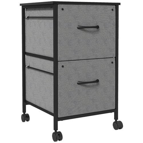 Industrial Mobile Vertical Filing Cabinet with 2 Drawers, Printer Stand, Dark Grey