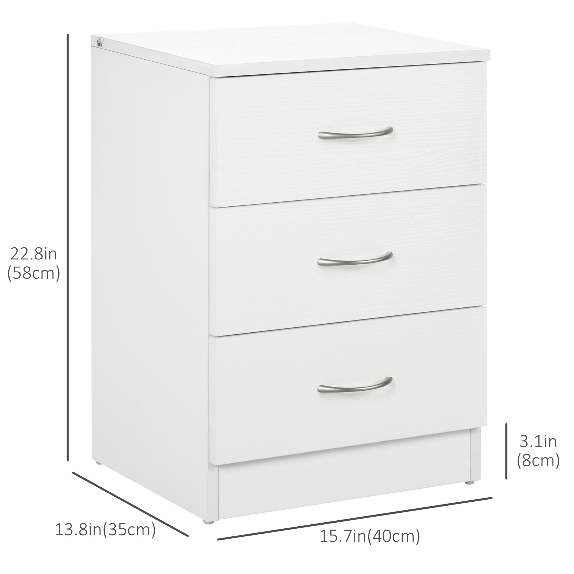 Bedside Table with 3 Drawers, Modern Wood Nightstand, Side Table with Anti-tipping Design for Bedroom, White Bedside Tables   at Gallery Canada