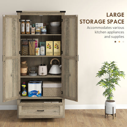 69" Tall Farmhouse Kitchen Pantry Cabinet with 2 Doors, Drawer and Adjustable Shelves for Dining Room, Grey Kitchen Pantry Cabinets   at Gallery Canada