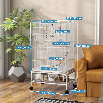 43" Bird Cage with Rolling Stand, Toys, for Budgies Canaries White Bird Cages   at Gallery Canada