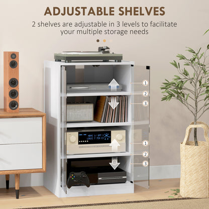 5-Tier Media Cabinet, Media Stand with Adjustable Shelves, Tempered Glass Doors, and Cable Management, Distressed White Storage Cabinets   at Gallery Canada