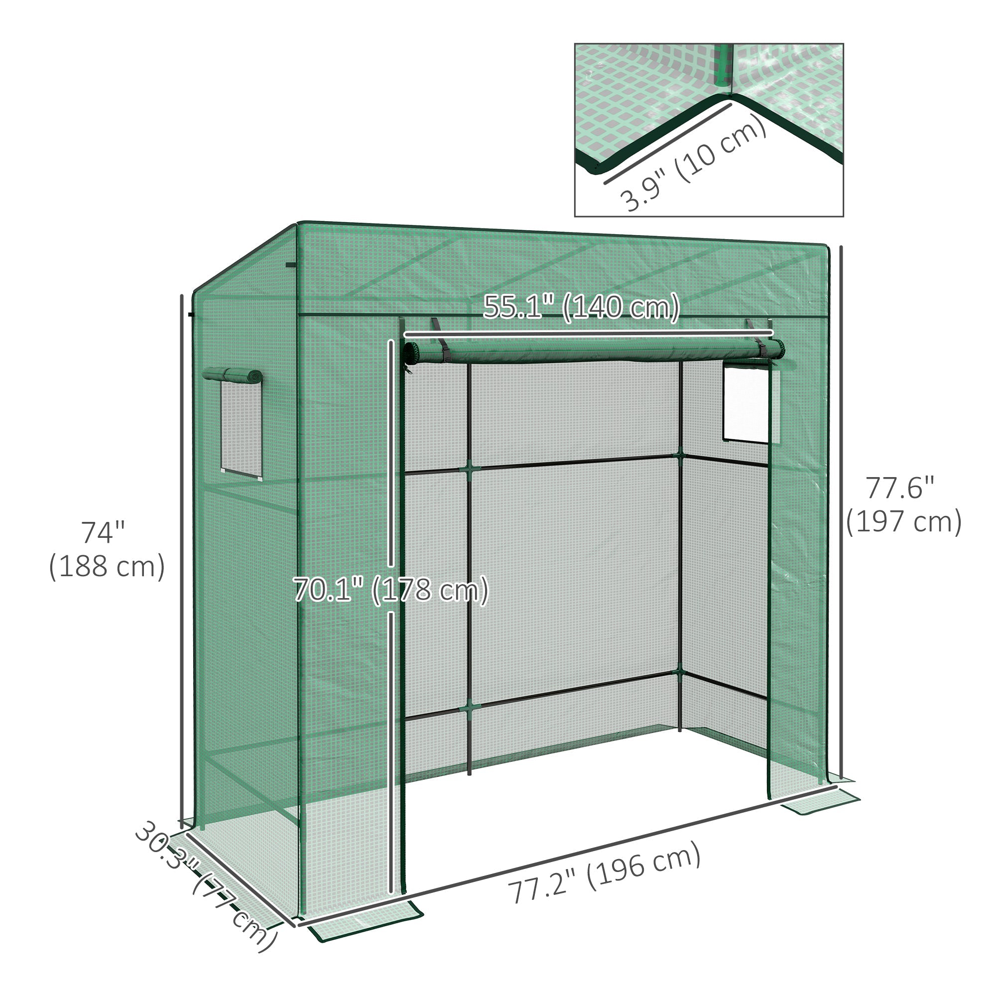 Walk-in Tomato Greenhouse Lean-to Green House with Reinforced PE Cover, Roll-up Door, Mesh Windows, Green Greenhouses   at Gallery Canada