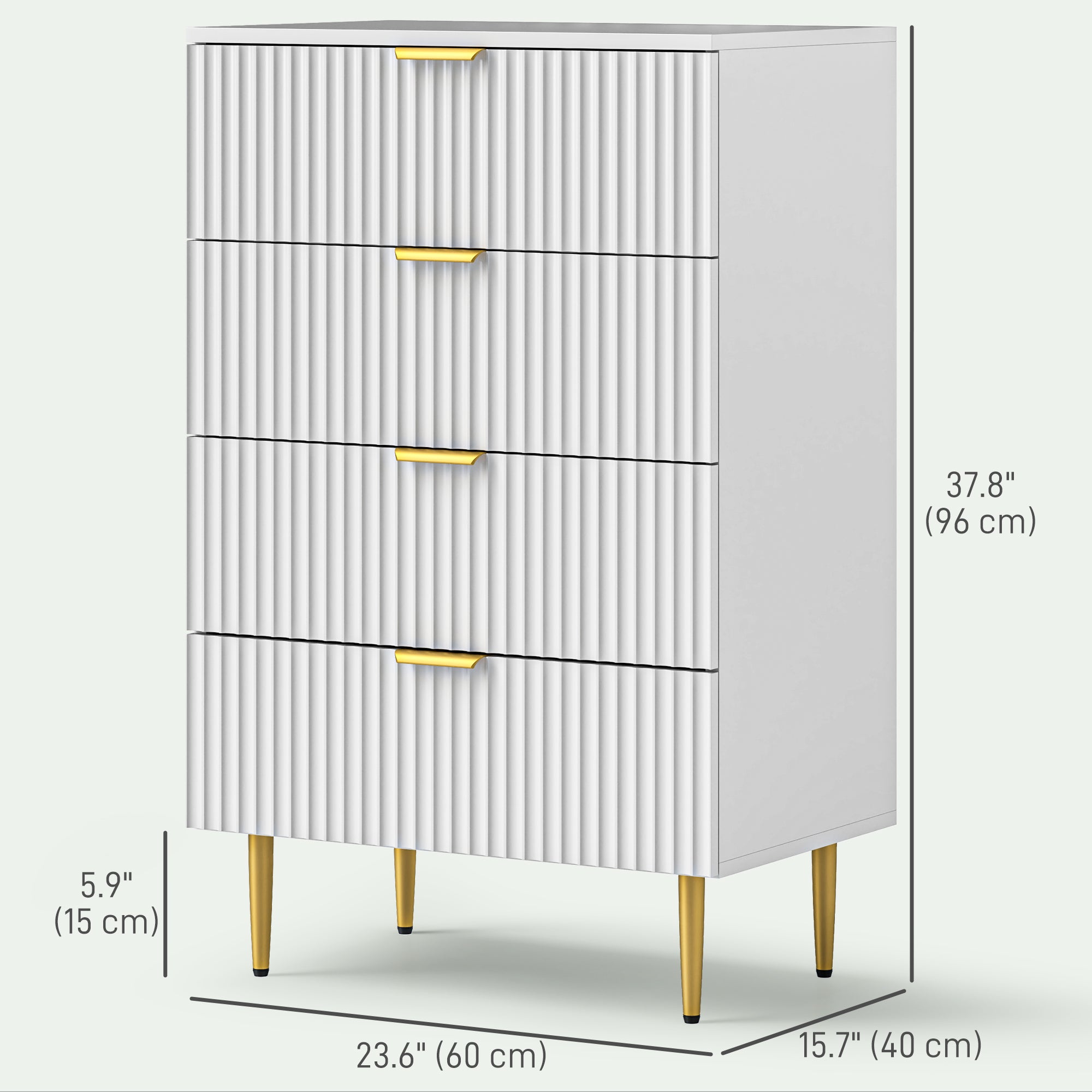 Modern Chest of Drawers 4 Drawer Dresser for Bedroom with Gold Legs and Handles, White Storage Cabinets at Gallery Canada