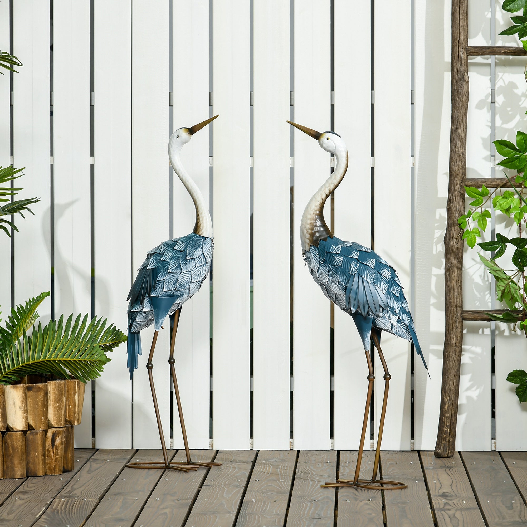 Set of 2 Garden Sculptures Crane Statues Lawn Patio Backyard Ornaments, 28.5