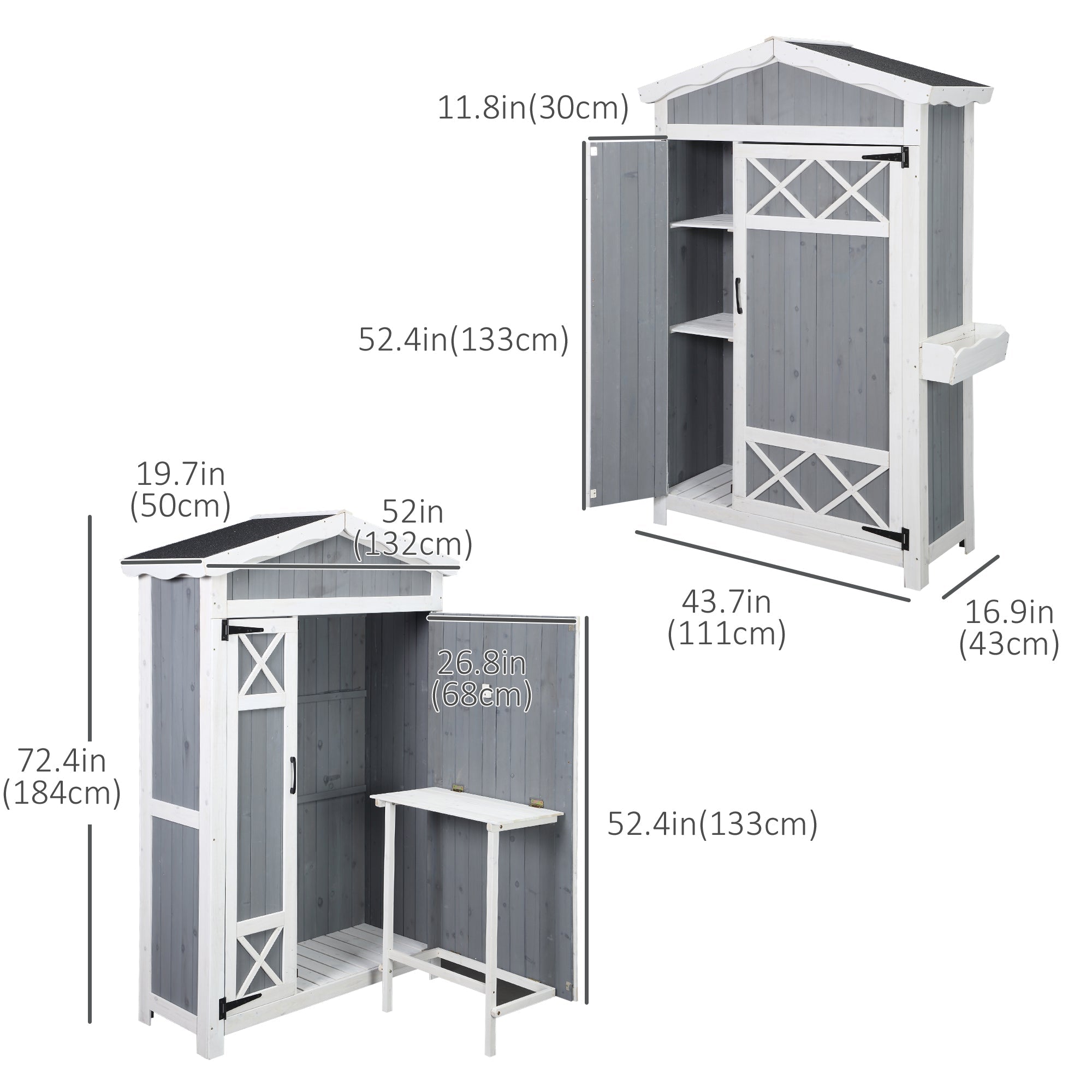 52'' x 20'' Wooden Garden Storage Shed with Foldable Workstation, Flower Stand and Asphalt Roof Multifunction, Sheds &; Outdoor Storage Tool Organizer Sheds   at Gallery Canada