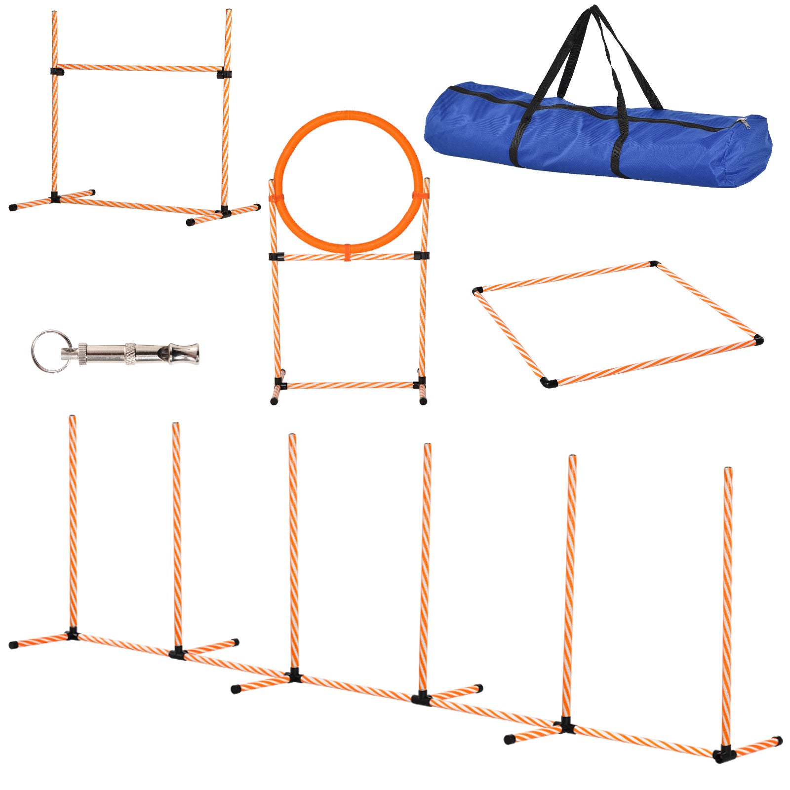 4PC Portable Pet Agility Training Set Hurdle for Dog Obstacle Exercise with Adjustable Height Jump Ring High Jumper Weave Poles Square Pause Box Carry Bag Whistle Orange and White Dog Agility Training Equipment at Gallery Canada