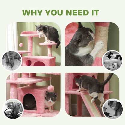 54" Cat Tree, Multi-Level Cat Tower with Scratching Posts, Cat Condos, Bed, Platforms, Ramp, Toy Ball, Pink Cat Towers   at Gallery Canada