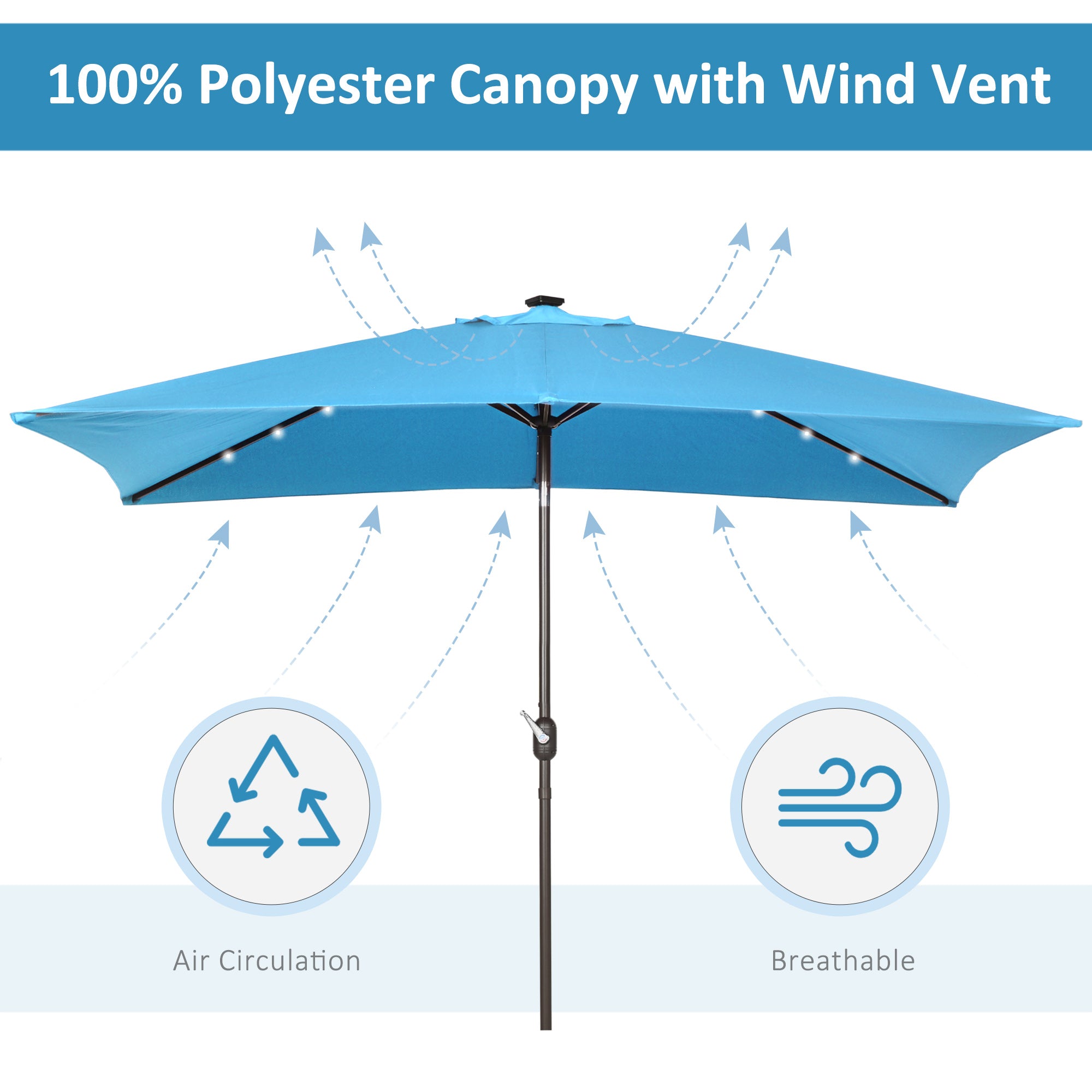 6.5x10ft Patio Umbrella Rectangle Solar Powered Tilt Aluminum Outdoor Market Parasol with LEDs Crank (Turquoise) Sun Umbrellas at Gallery Canada