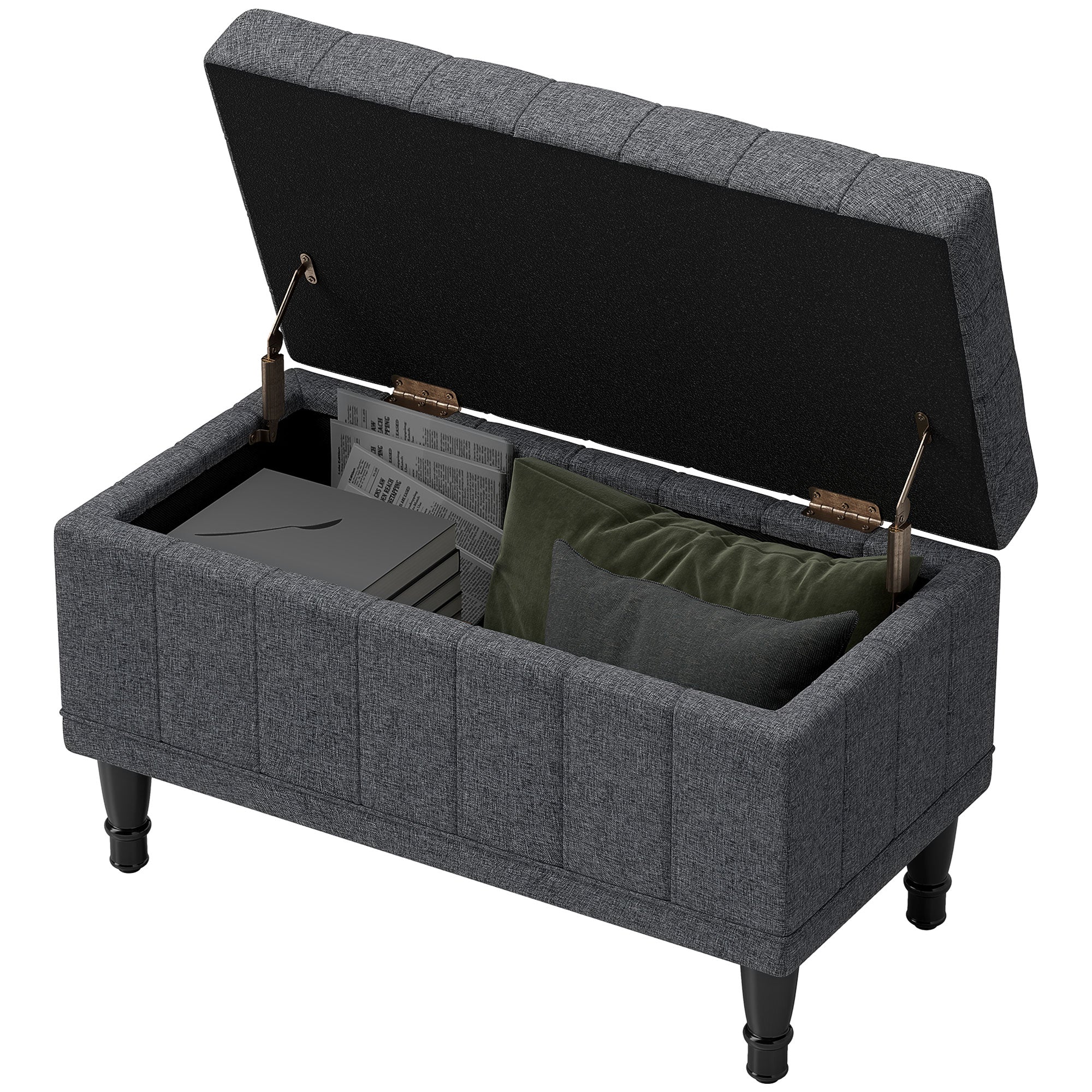Storage Ottoman, Linen Fabric End of Bed Bench with Button Tufted Storage Bench for Bedroom, Grey Storage Ottomans & Benches Grey at Gallery Canada