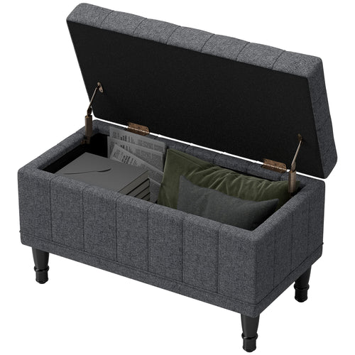 Storage Ottoman, Linen Fabric End of Bed Bench with Button Tufted Storage Bench for Bedroom, Grey