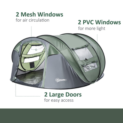 5 Person Camping Tent, Easy Pop Up Tent with Doors, Windows and Carry Bag, Automatic Setup Tent for Hiking, Dark Green Camping Tents   at Gallery Canada