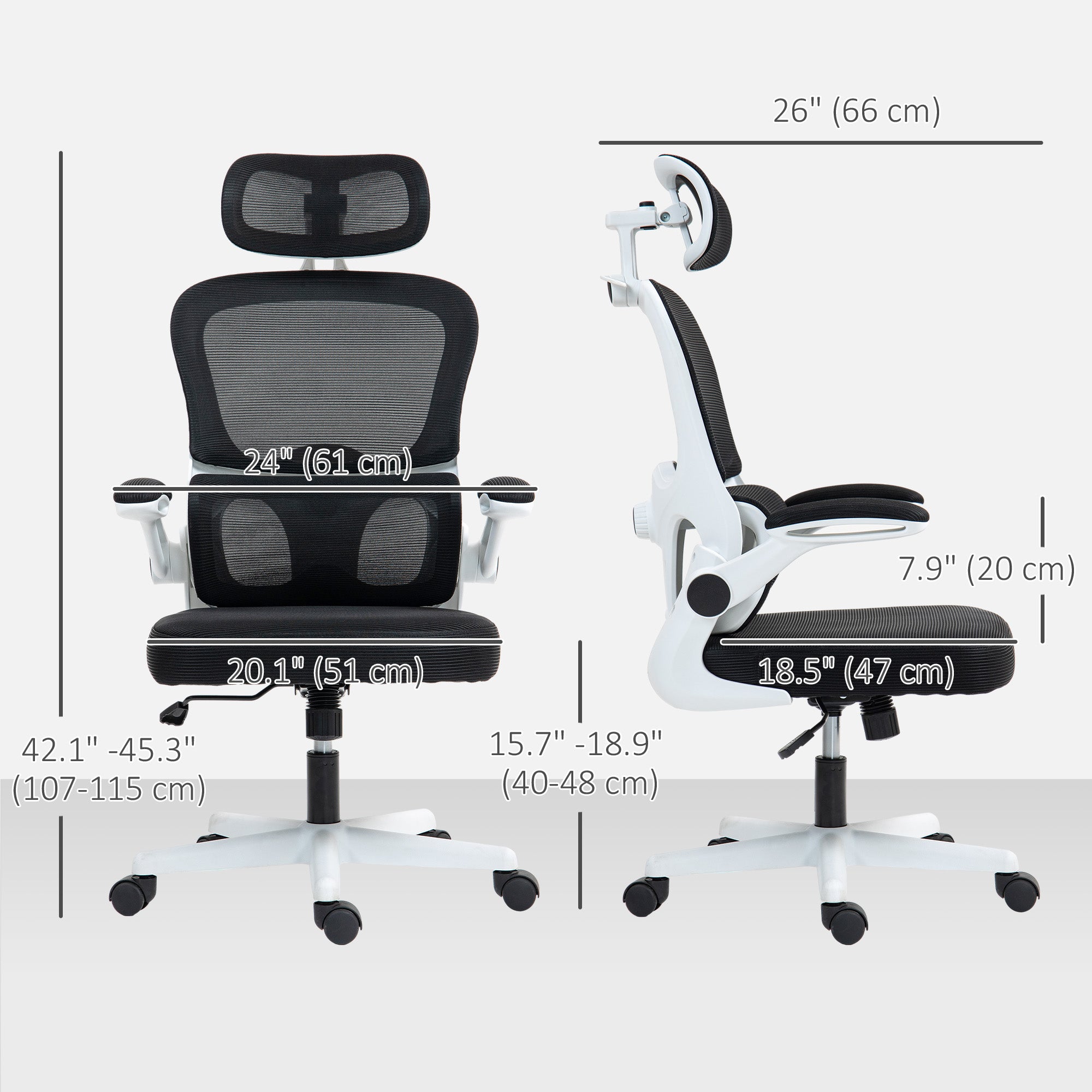 Mesh Office Chair, Ergonomic Desk Chair with Flip-up Armrest, Rotatable Headrest, Adjustable Lumbar Support, Black Office Chairs at Gallery Canada