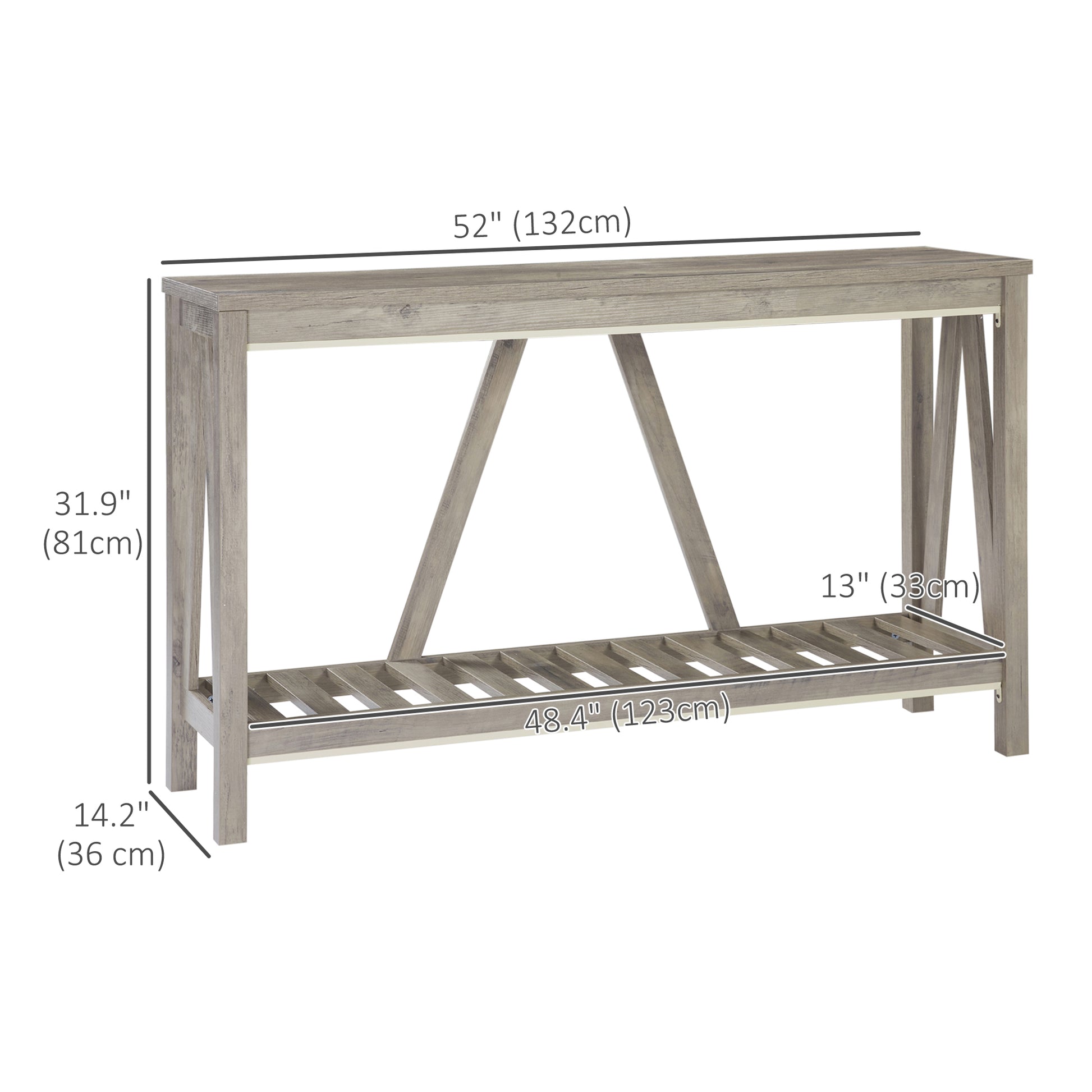 Farmhouse Entryway Table, Rustic Console Table with Storage Shelf for Living Room and Hallway, Distressed Grey Console Tables   at Gallery Canada