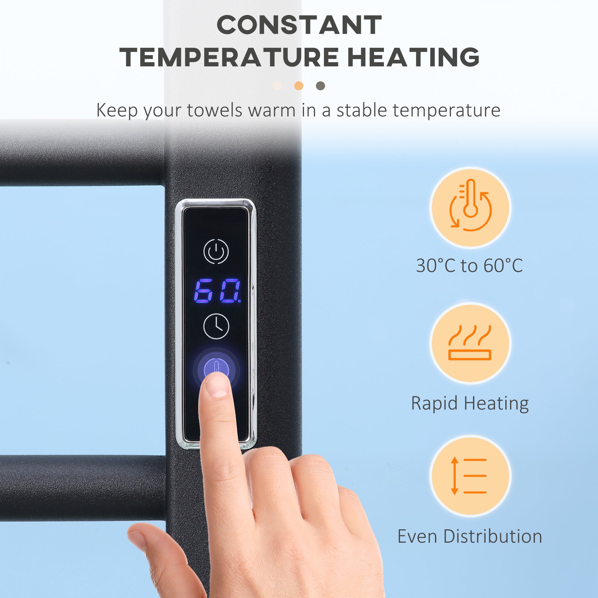 8-Bar Bathroom Heated Towel Rail with Built-in Timer and Led Indicators, Wall Mounted &; Free Standing Carbon Steel Electric Towel Warmer Towel Drying Rack, Plug-in, Black Bath Accessories at Gallery Canada