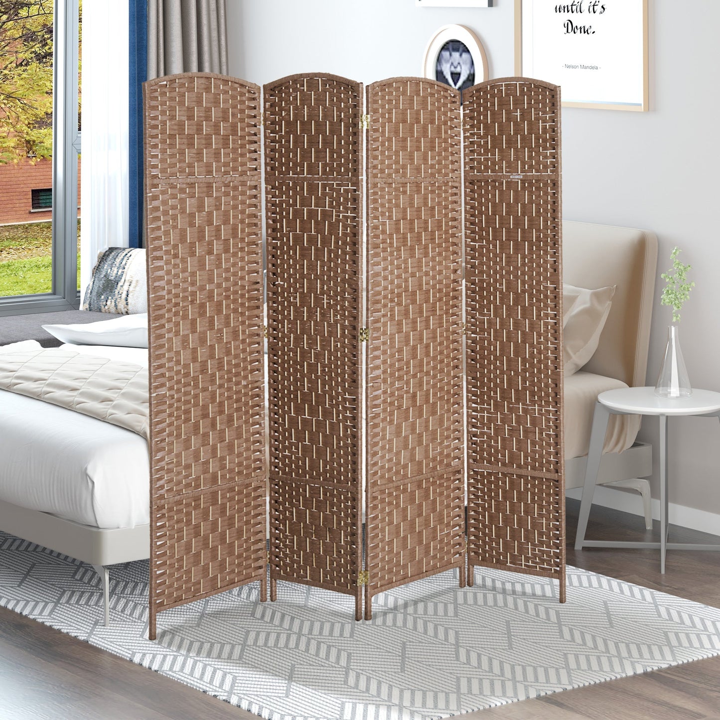 6ft Folding Room Divider, 4 Panel Wall Partition with Wooden Frame for Bedroom, Home Office, Natural Room Dividers   at Gallery Canada