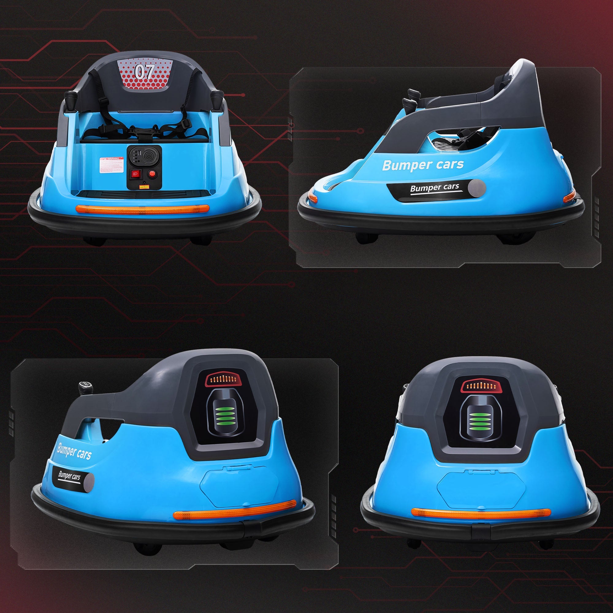 Bumper Car 12V 360° Rotation Electric Car for Kids, with Remote, Safety Belt, Lights, Music, for 1.5-5 Years Old, Blue Electric Toy Cars   at Gallery Canada