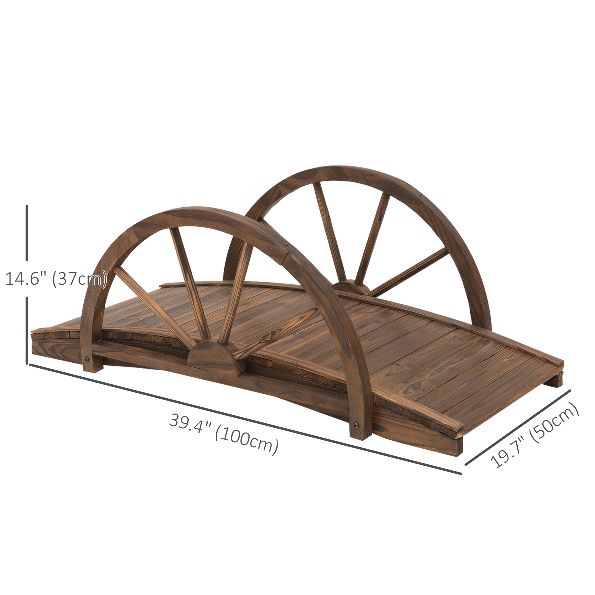 3.3ft Wooden Garden Bridge Arc Stained Finish Walkway with Half Wheeled Railings, Stained Wood Garden Bridges at Gallery Canada