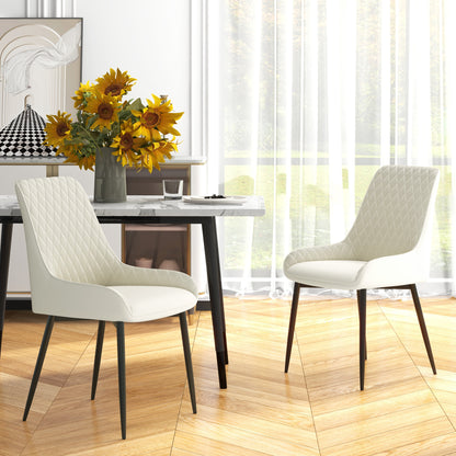 Modern Dining Chairs Set of 2, PU Leather Kitchen Chairs with Metal Legs for Dining Room, Living Room, Cream White Dining Chairs Cream  at Gallery Canada