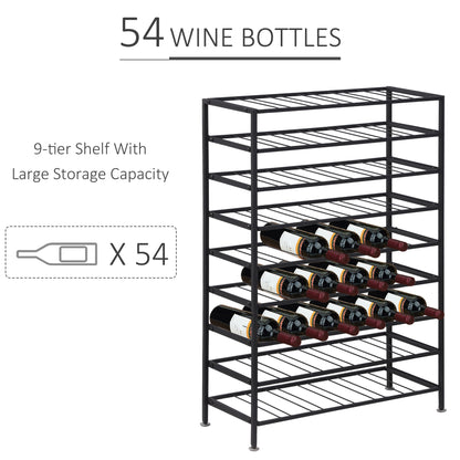 9-Tier Metal Wine Bottle Rack 54 Bottles Freestanding Wine Storage Holder Home Bar Wine Display Stand Cellar Bottle Organizer Black Wine Racks   at Gallery Canada