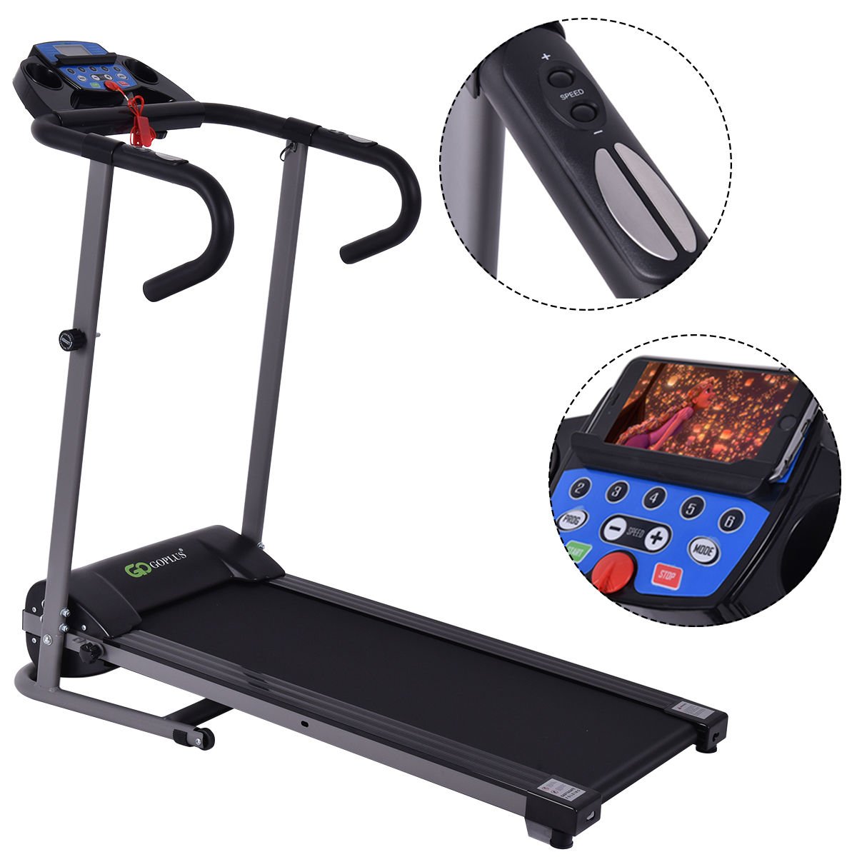 Electric Foldable Treadmill with LCD Display and Heart Rate Sensor, Black Treadmills   at Gallery Canada