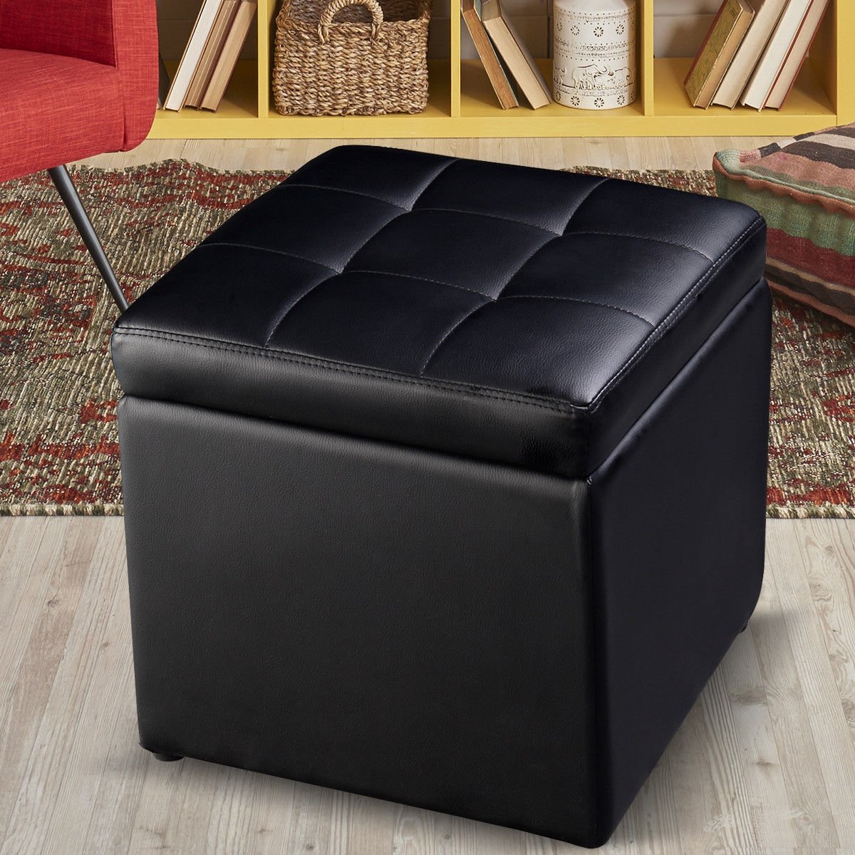 Foldable Cube Ottoman Pouffe Storage Seat, Black Ottomans   at Gallery Canada