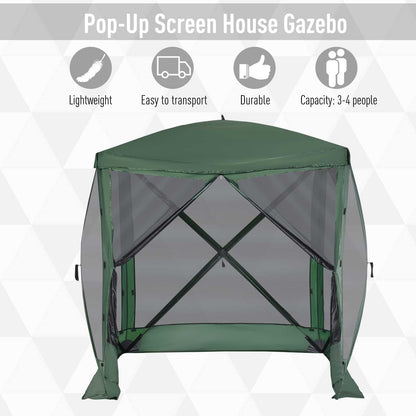 Pop-Up Screen House Gazebo Camping Outdoor Instant Setup Tent Fits 3-4 People 210D Material w/ Carry Bag &; Ground Stakes, Green Pop Up Canopies   at Gallery Canada