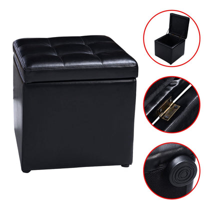 Foldable Cube Ottoman Pouffe Storage Seat, Black Ottomans   at Gallery Canada