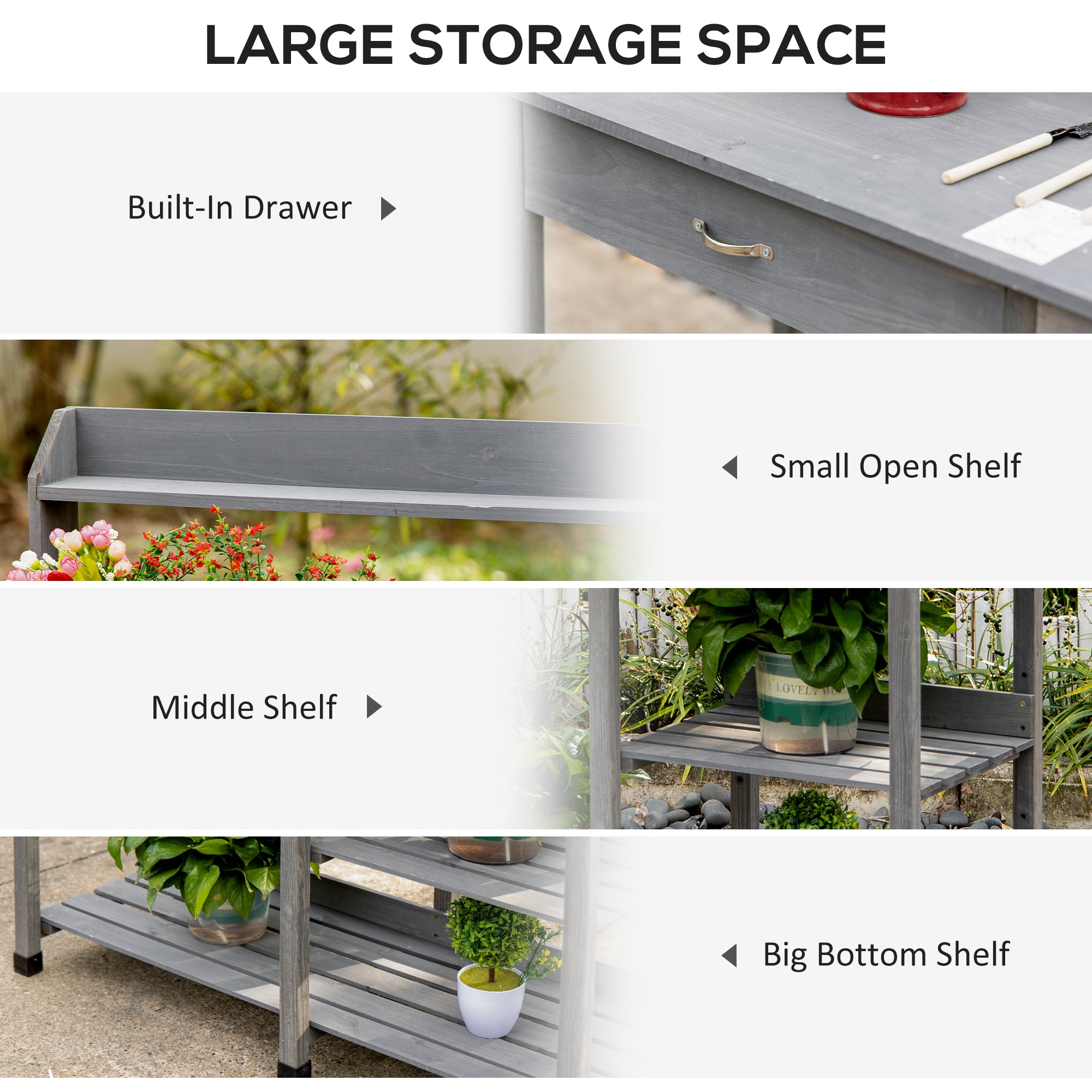 Potting Bench Table Garden Work Bench Workstation with Drawer, Removable Sink, Storage Shelves and Hooks for Patio, Courtyards, Balcony Potting Benches & Tables at Gallery Canada