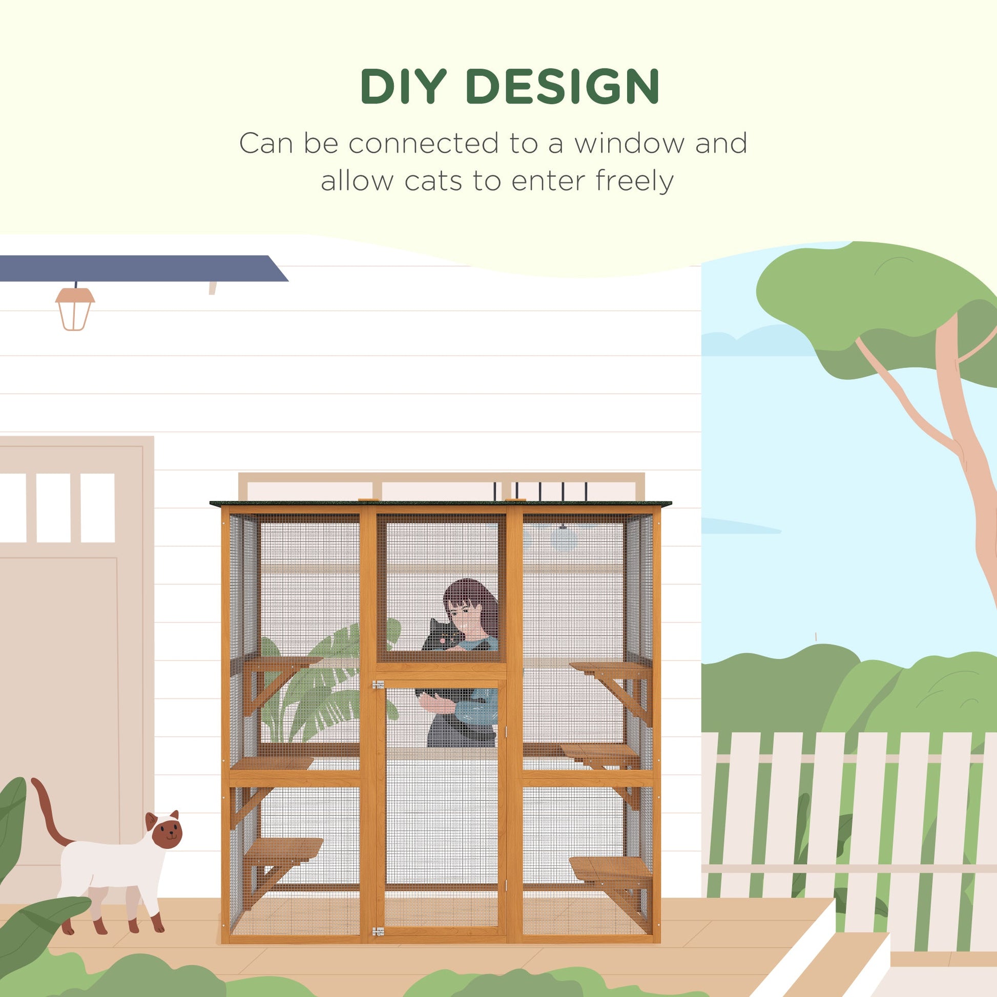 71" x 39" x 71" Cat Cage, Large Outdoor Wooden Cat Patio with 6 Balanced Platforms and Asphalt Roof, Orange Outdoor Cat Enclosures   at Gallery Canada