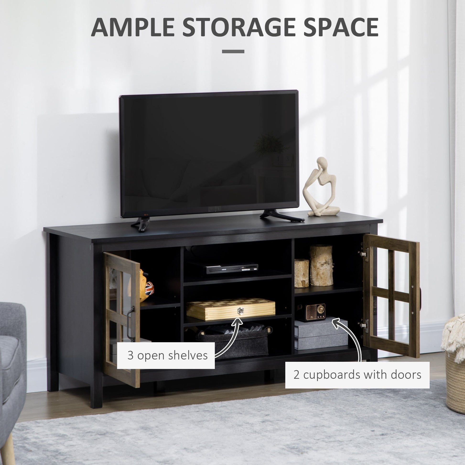 TV Stand for TVs up to 55 Inches, TV Cabinet with Adjustable Shelves and Cable Holes, TV Bench for Living Room, Black TV Stands   at Gallery Canada