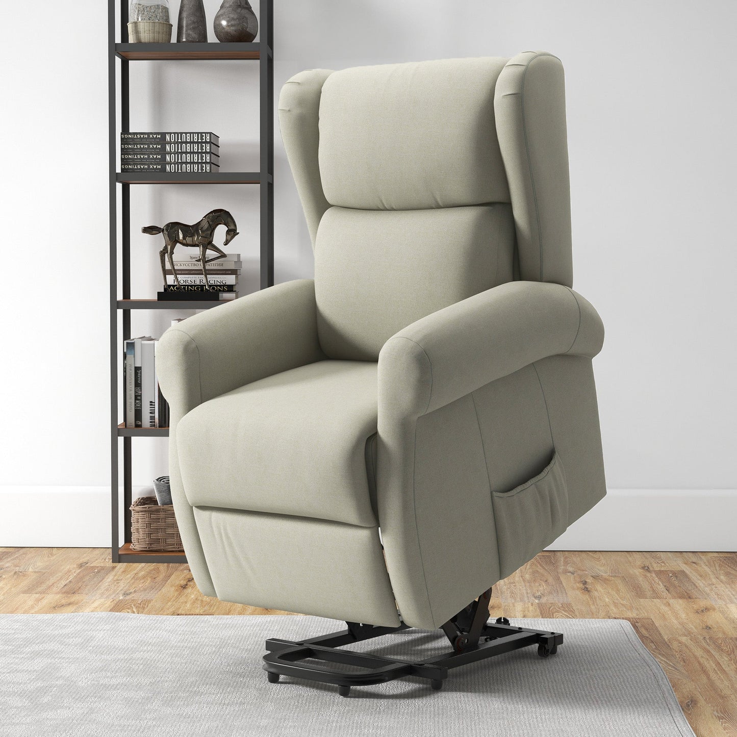 Wingback Lift Chair for Elderly, Power Chair Recliner with Footrest, Remote Control, Side Pockets, Cream White Electric Power Lift Chairs   at Gallery Canada