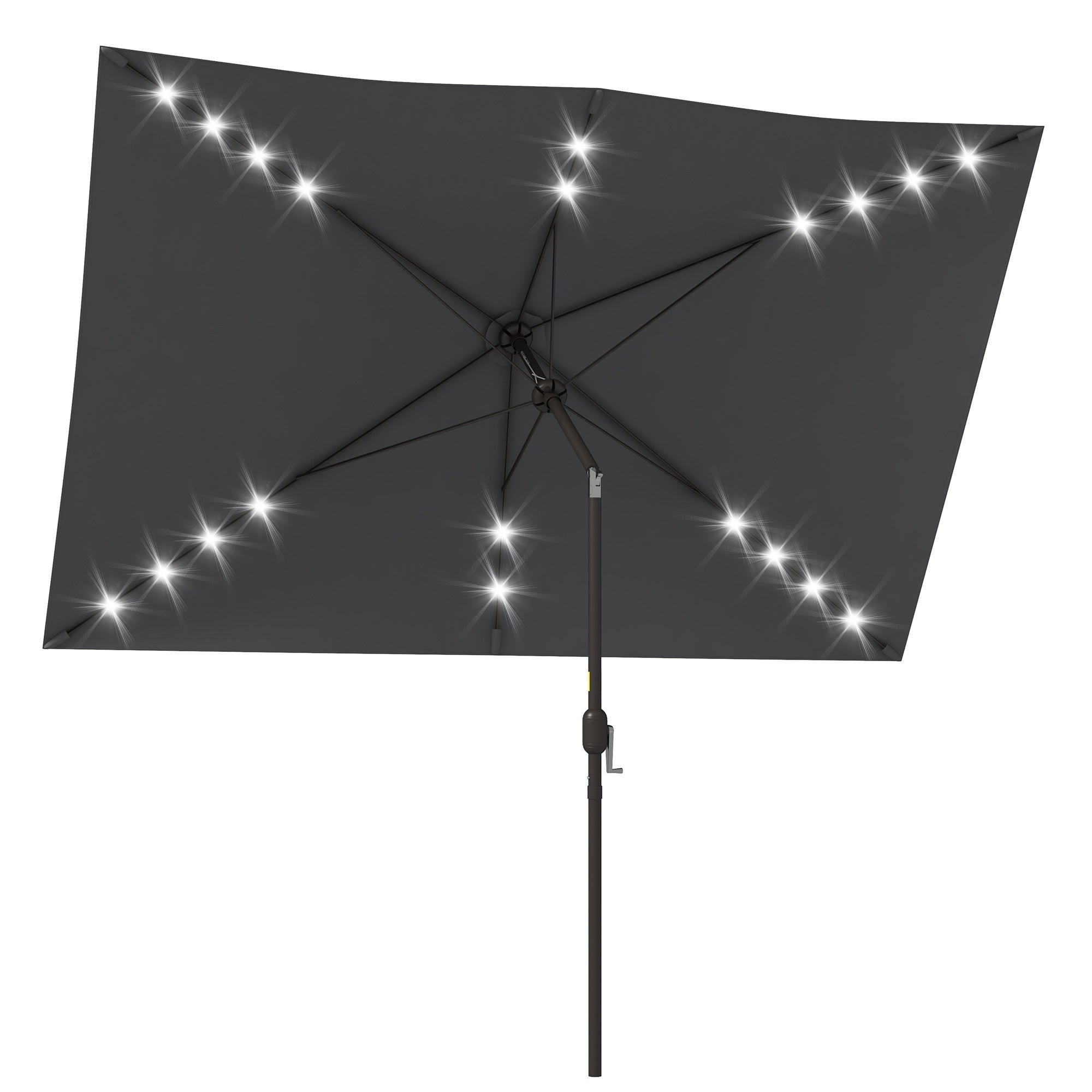 6.5x10ft Patio Umbrella Tilt Aluminum Outdoor Market Parasol with Solar Powered LEDs, Crank - Dark Grey Sun Umbrellas Dark Grey, Dark Brown at Gallery Canada