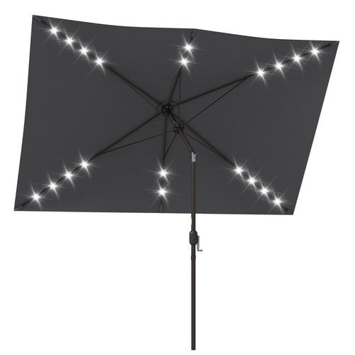 6.5x10ft Patio Umbrella Tilt Aluminum Outdoor Market Parasol with Solar Powered LEDs, Crank - Dark Grey