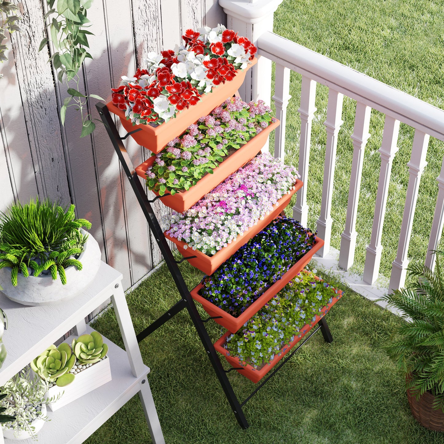 5-Tier Raised Garden Bed Plant Stand Flower Pots with Leaking Holes Red Plant Stands at Gallery Canada