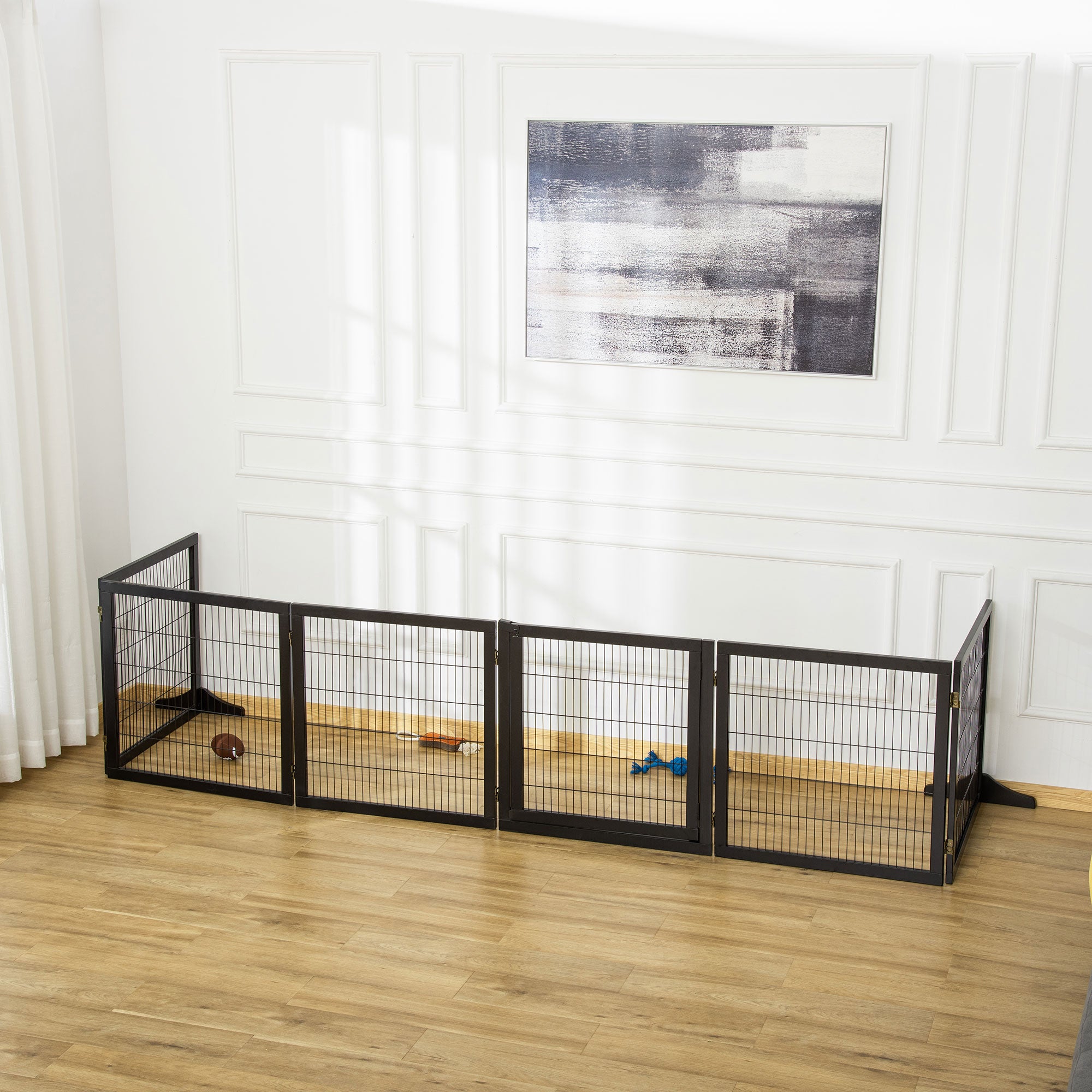 Wooden Freestanding Pet Gate w/ 2 Support Feet, Black Houses, Kennels & Pens Black  at Gallery Canada