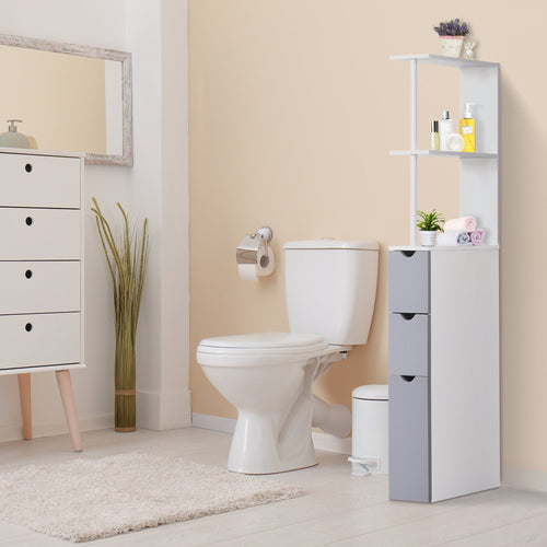 Tall Bathroom Storage Cabinet Scrolled Cupboard Drawer with Open Shelves Space Saving Design