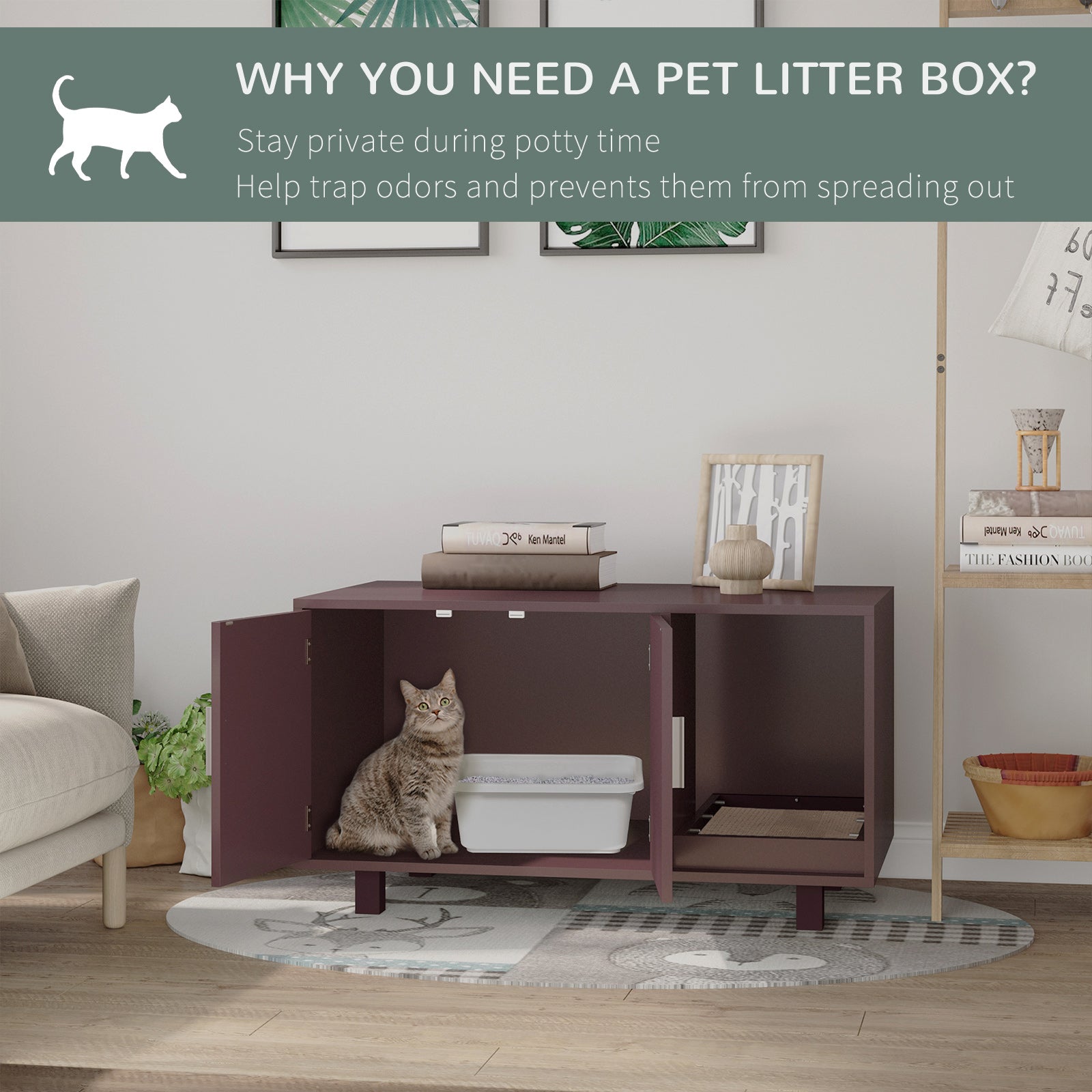 Cat Litter Box Enclosure, Hidden Litter Box Furniture, Cat House End Table Washroom with Scratching Pad, for Indoor Cats Kittens, Brown Cat Litter Box Enclosures at Gallery Canada