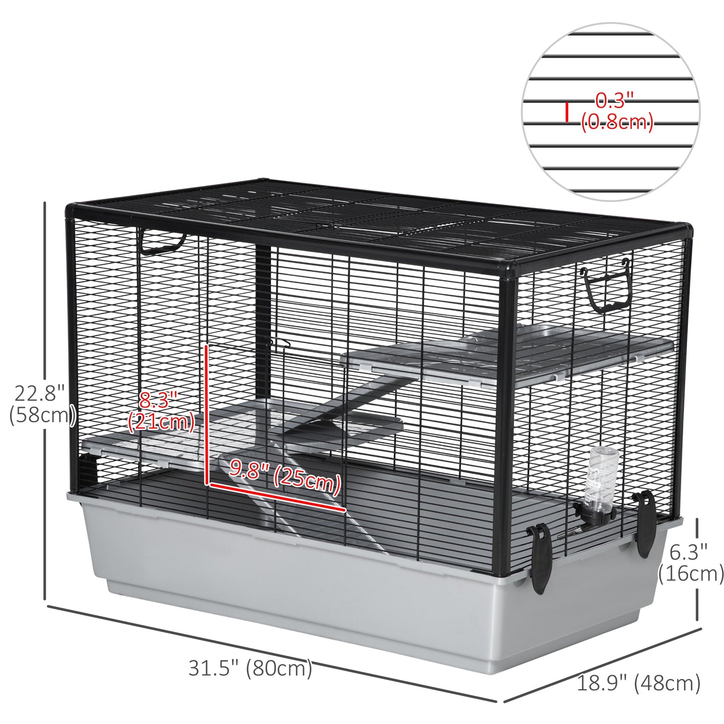 3-tier Hamster Cage, Guinea Pig Cage with Accessories Food Dish Water Bottle, Ramps, 31.5"x19"x 23", Grey Houses & Habitats   at Gallery Canada