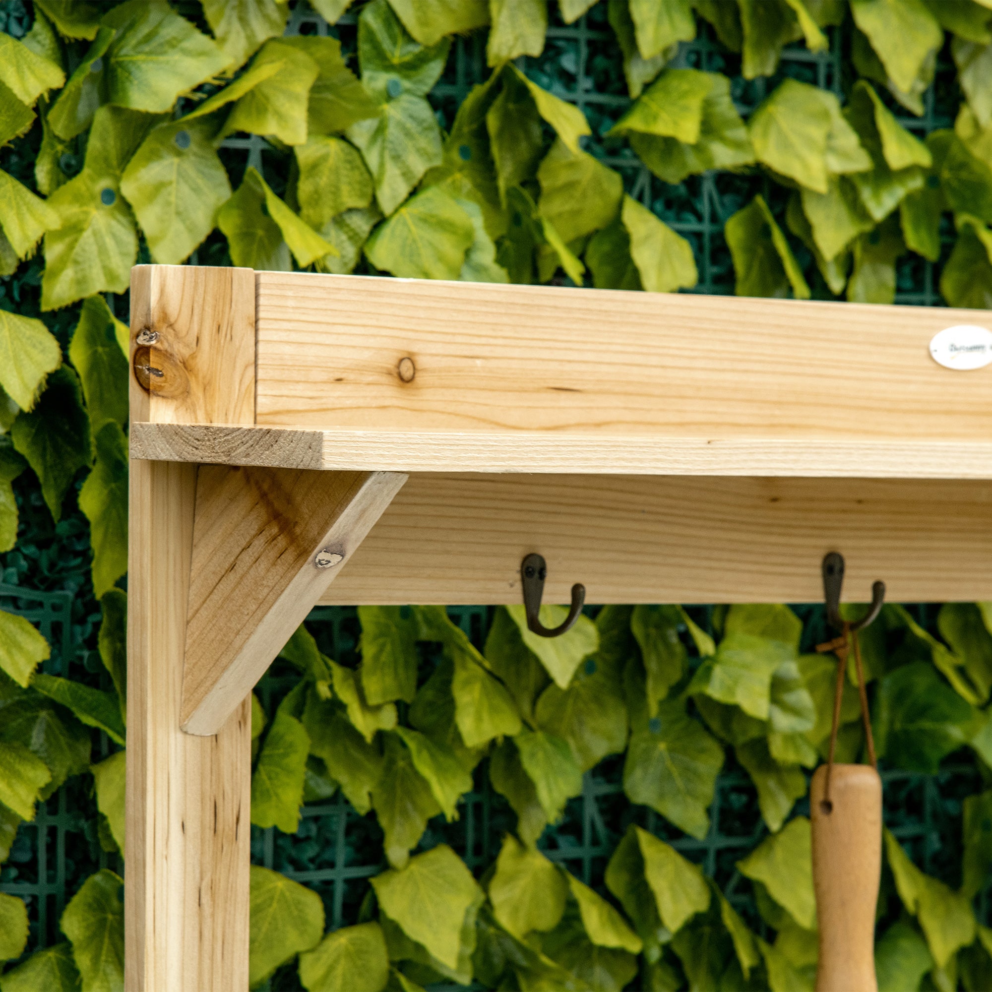 Potting Bench Table, Wooden Garden Workstation Bench with Galvanized Metal Tabletop, Storage Shelves and Hooks for Patios, Courtyards, Balcony Potting Benches & Tables at Gallery Canada