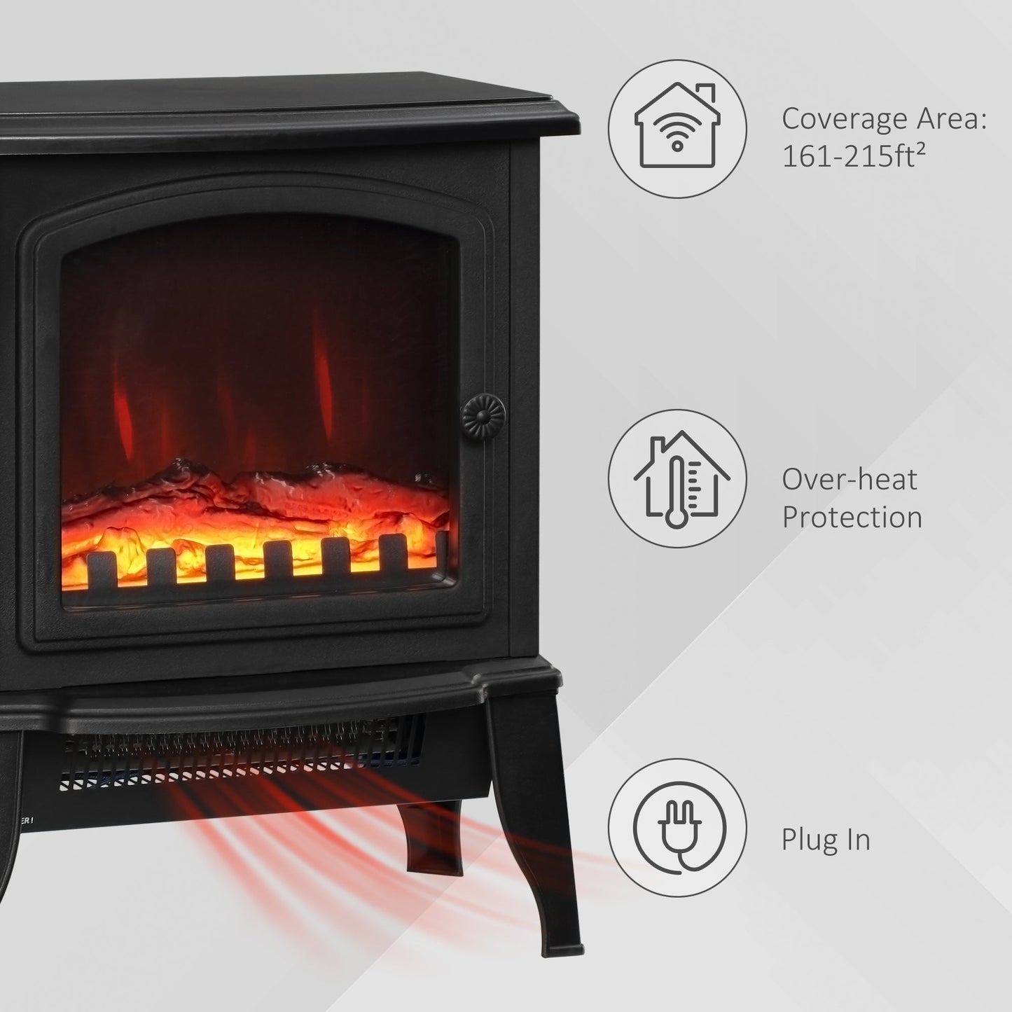 Electric Fireplace Heater, Freestanding Fireplace Stove with Realistic Flame Effect, Overheat Safety Protection, 750W/1500W, Black Electric Fireplaces   at Gallery Canada