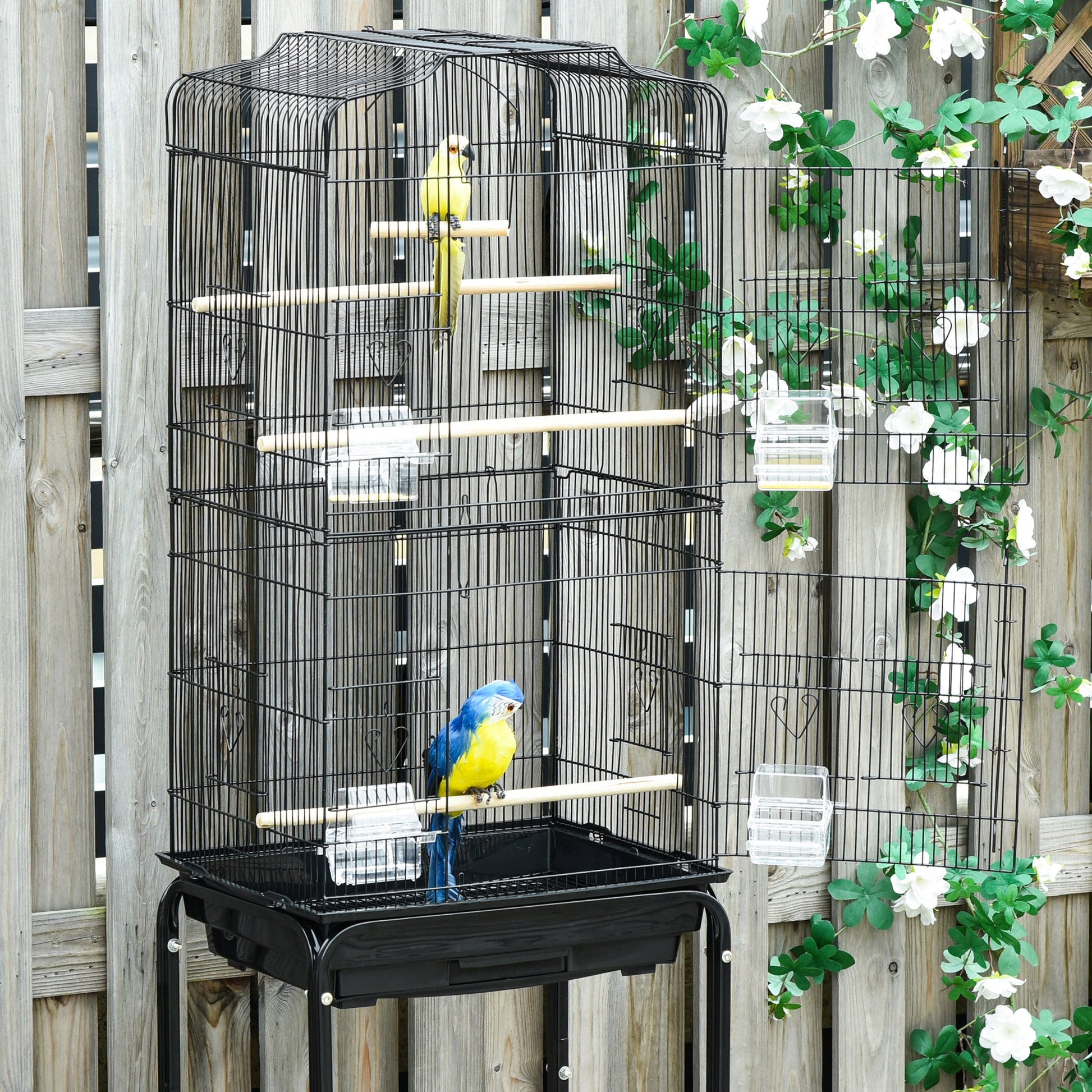 62" Rolling Bird Cage Cockatoo House Play Top Finch Pet Supply with Storage Shelf, Wheels - Black Bird Cages   at Gallery Canada