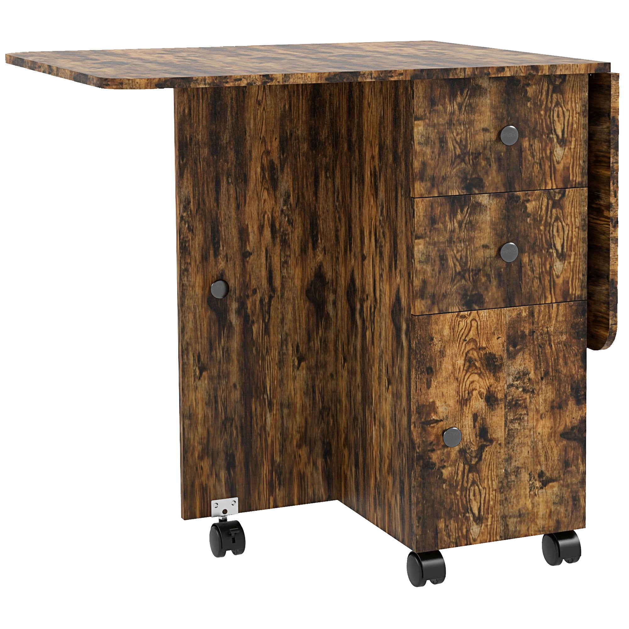 Drop Leaf Dining Table, Mobile Folding Table on Wheels with Drawers and Cabinet for Dining Room, Kitchen, Rustic Brown Bar Tables & Dining Tables   at Gallery Canada