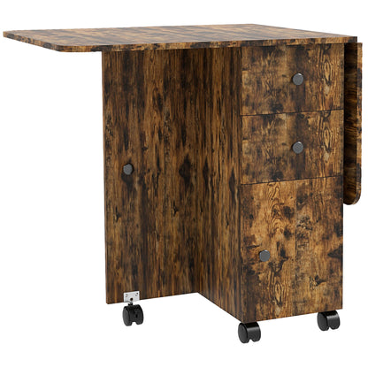 Drop Leaf Dining Table, Mobile Folding Table on Wheels with Drawers and Cabinet for Dining Room, Kitchen, Rustic Brown Bar Tables & Dining Tables   at Gallery Canada