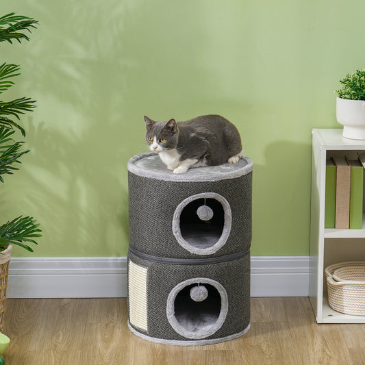 3-Story Cat Condo Barrel Tree with Top Perch, 2 Hideaways, Scratching Board, Removable Cushions, Toy Balls, Dark Grey Cat Towers   at Gallery Canada