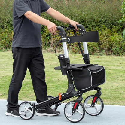 Lightweight Folding Rolling Walker with Large Seat, Back, Adjustable Handle, Bag, Dual Brake, Cane Holder, Black Knee Walker & Wheelchair Ramps Black at Gallery Canada