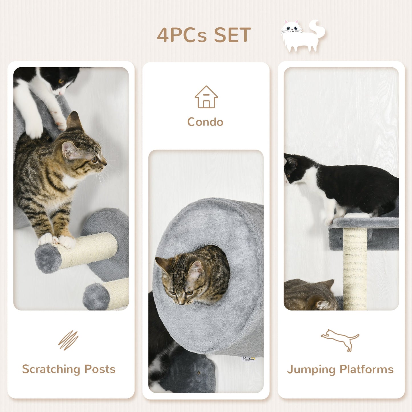 9.3" H Cat Wall Shelves Set with Condo, Cushion, Scratching Post, Grey Cat Climbing Wall   at Gallery Canada